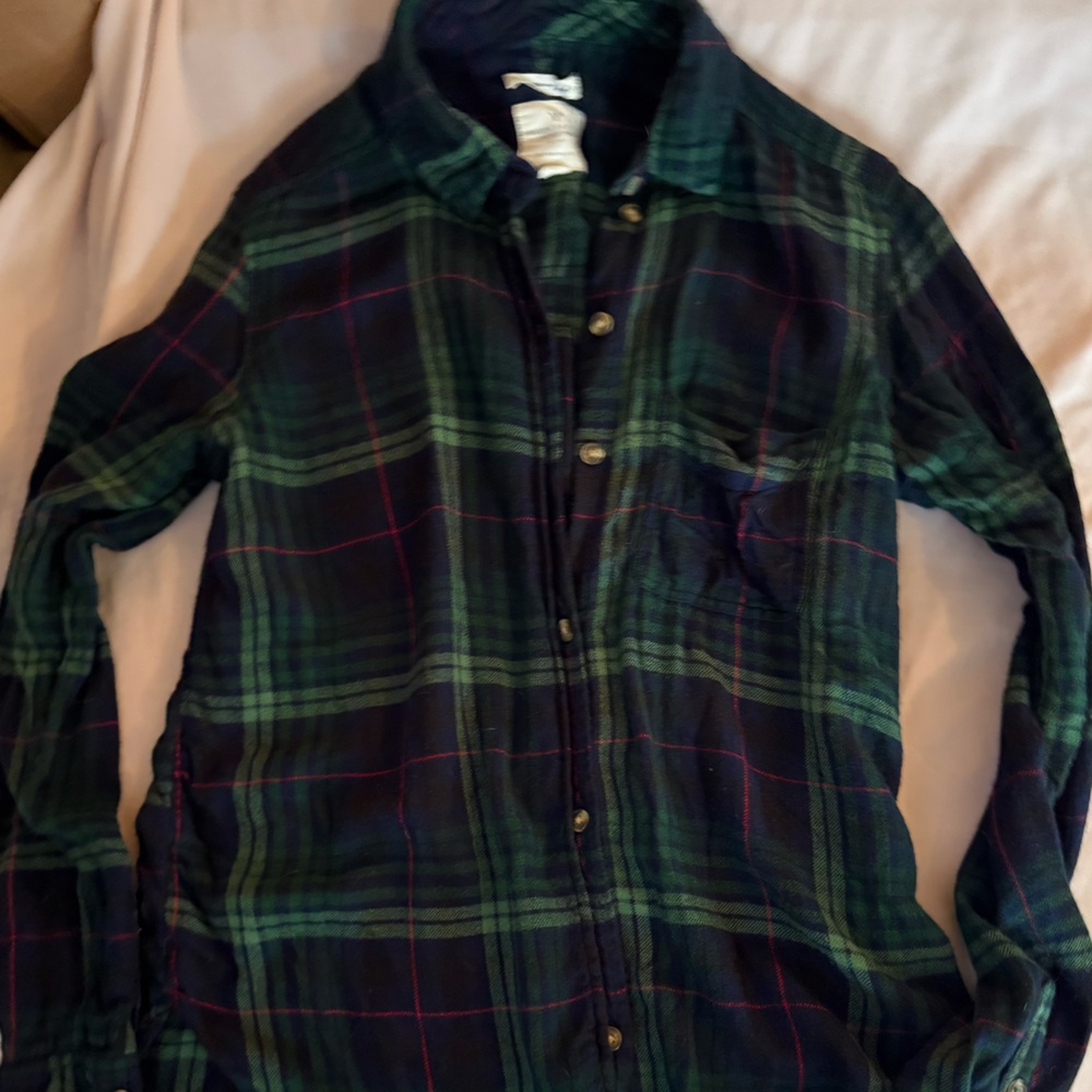 America eagle Green and Blue Plaid long sleeve Shirt